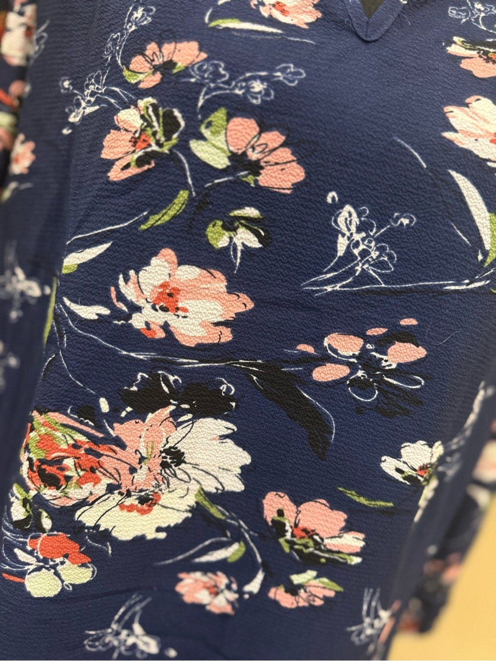fun 2 fun Navy Floral V-Neck Blouse - Pink & White Flowers